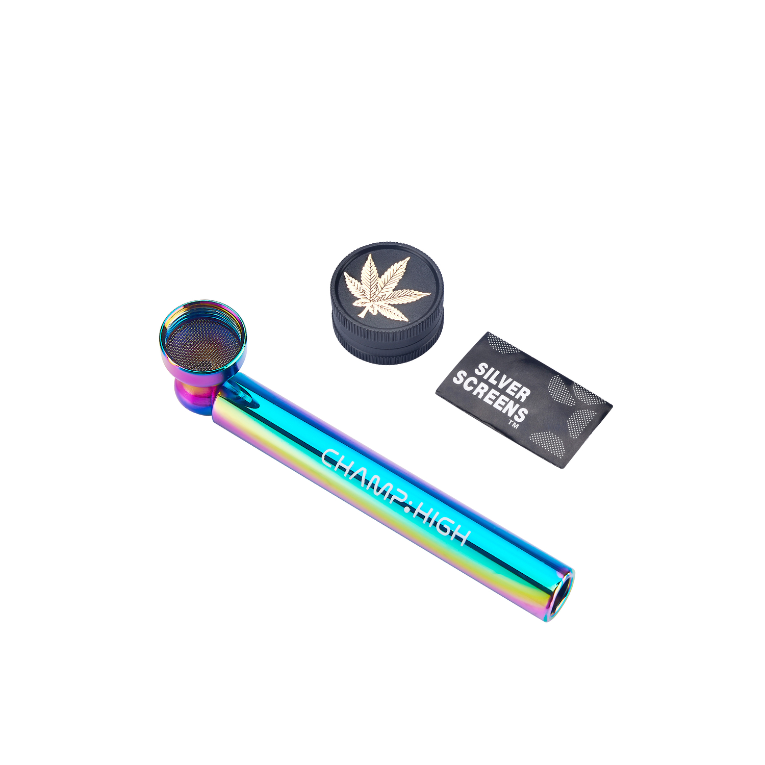 Pipeta Champ High Rainbow de cristal con grinder y rejilla Pipeta Champ High Rainbow de cristal con grinder y rejilla